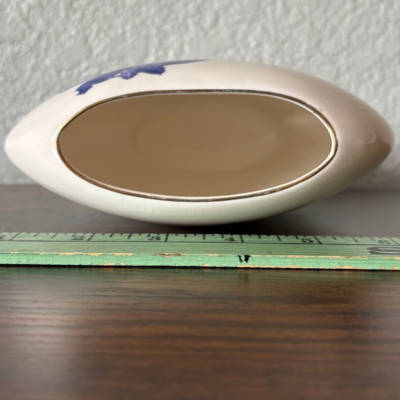 Yamaji Mid Century Japan Iris Floral Porcelain Vase Blue Botanical Style - Picture 6 of 7